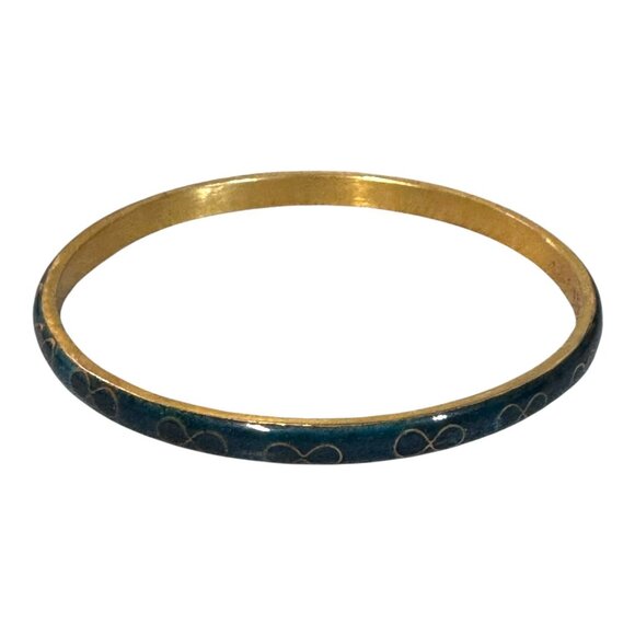 Vtg Cloisonne Turquoise Green Blue Floral Brass Enamel Infinity Symbol Bangle - Picture 3 of 8